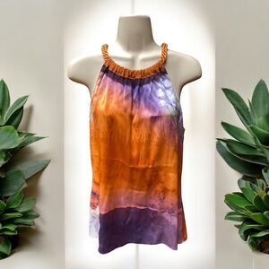 Elie Tahari Orange Silk Halter Top Braided Tie Back Blouse Size M Boho Festival